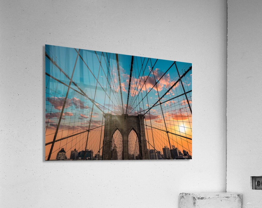 Sunset Symphony on the Brooklyn Bridge Acrylic Print